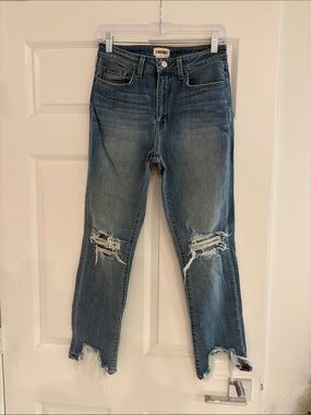 L'AGENCE Distressed Blue Straight-Leg Jeans